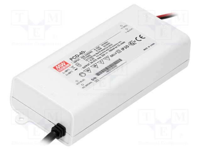 MEAN WELL PCD-40-350B LED-virtalähde 37,8W 350mA 70-108VDC