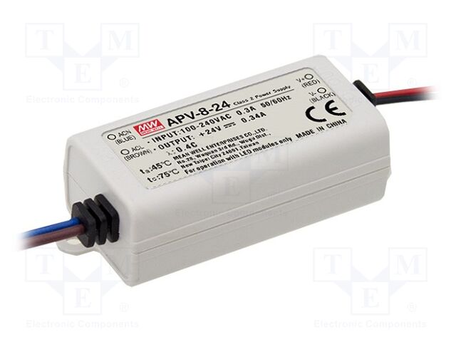 MEAN WELL APV-8-24 LED-virtalähde 8W 24VDC 0.34A