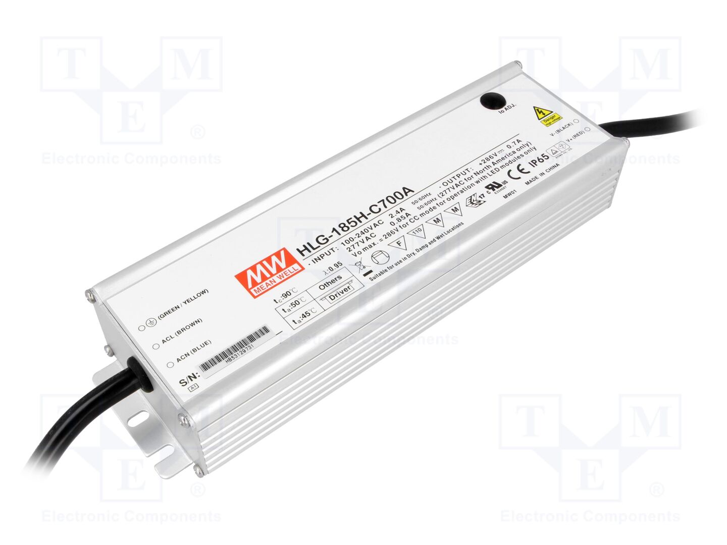 MEAN WELL HLG-185H-C700A LED-verkkolaite 200W 143-286VDC 350-700mA IP65