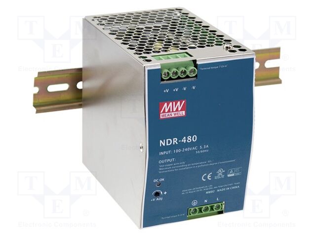 MEAN WELL NDR-480-48 DIN-kiskoon asennettava kytkentäsähkönsyöttö 480W 48VDC
