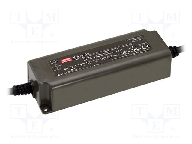 MEAN WELL PWM-40-24 LED-virtalähde 40W 24VDC 1.67A IP67