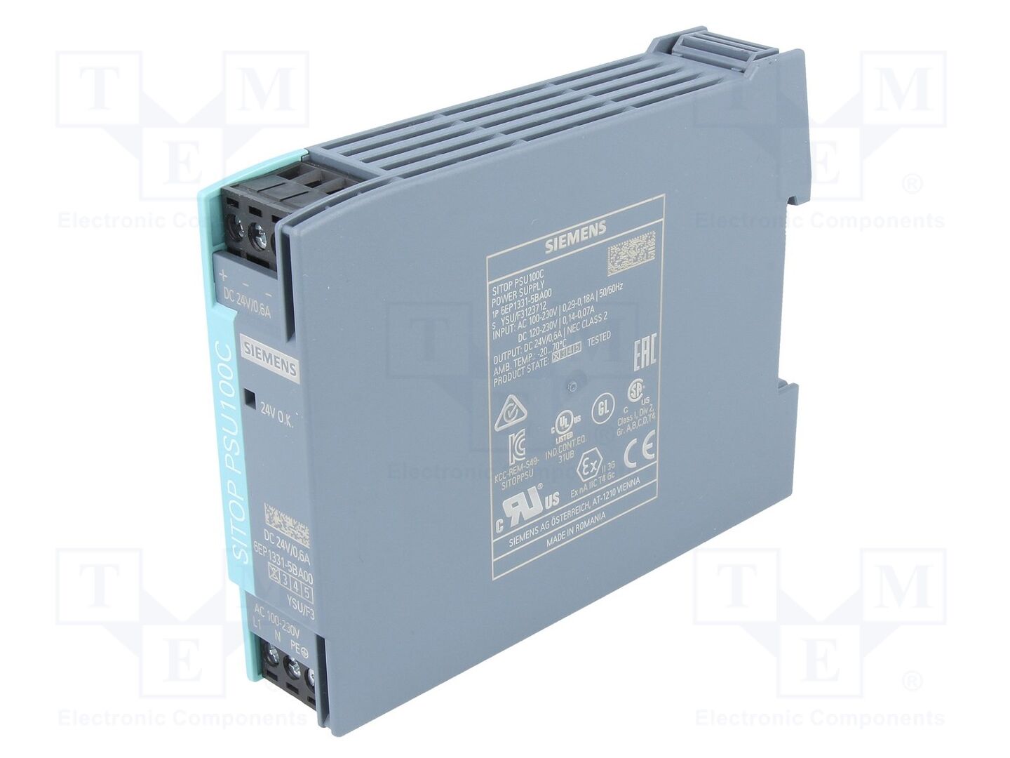 SIEMENS 6EP1331-5BA00 DIN-kiskoon asennettava kytkentävirtalähde 24VDC 0.6A