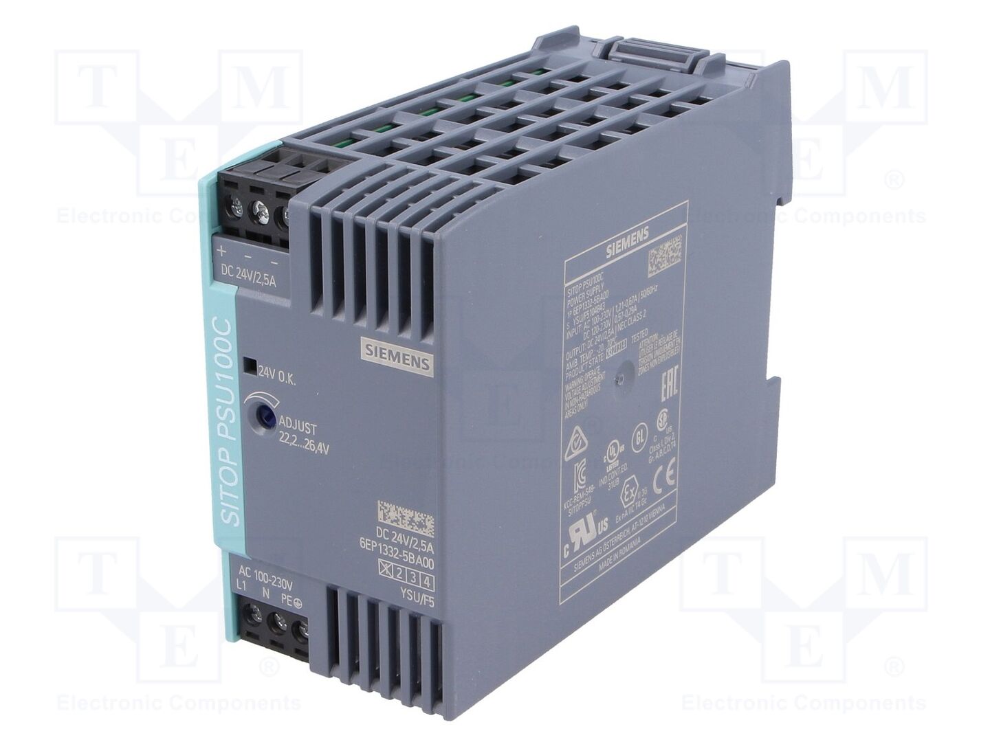 SIEMENS 6EP1332-5BA00 DIN-kiskoon asennettava kytkentävirtalähde 60W 24VDC
