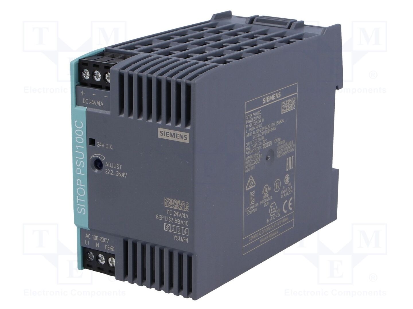 SIEMENS 6EP1332-5BA10 DIN-kiskoon asennettava kytkentäsähkölaite 96W 24VDC 4A