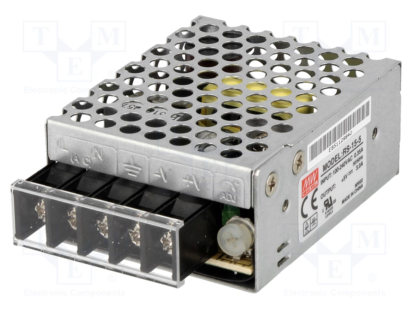 MEAN WELL RS-15-5 Sisäänrakennettu kytkentävirtalähde 15W 5VDC 3A
