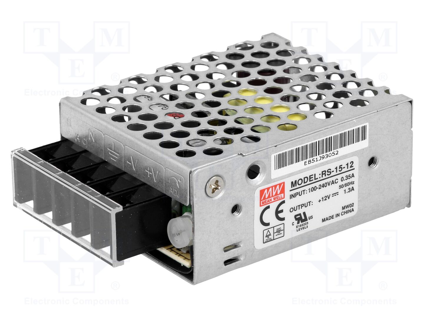 MEAN WELL RS-15-12 Sisäänrakennettu kytkentävirtalähde 15W 12VDC