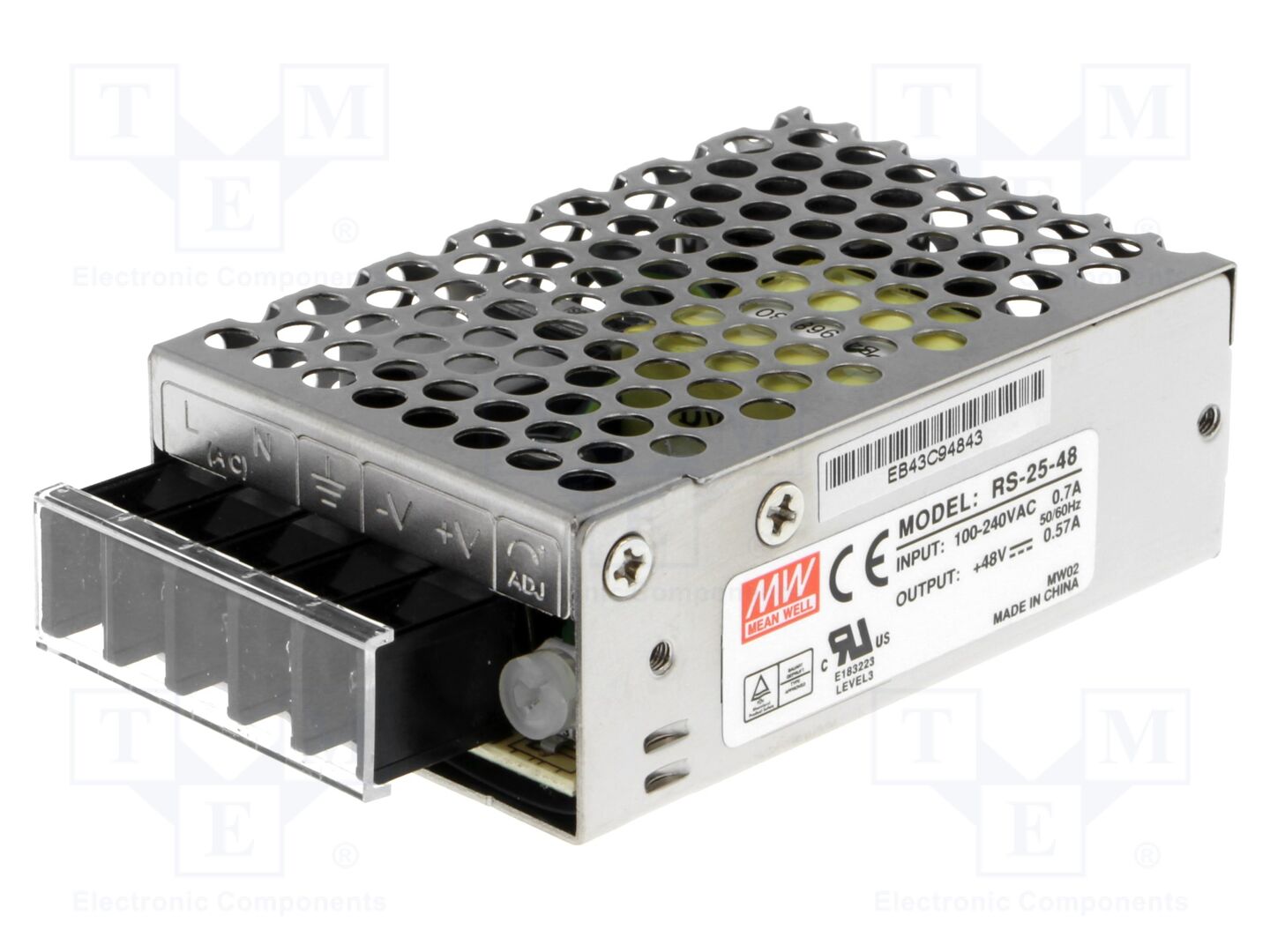 MEAN WELL RS-25-48 Sisäänrakennettu kytkentäsähkölaite 25W 48VDC