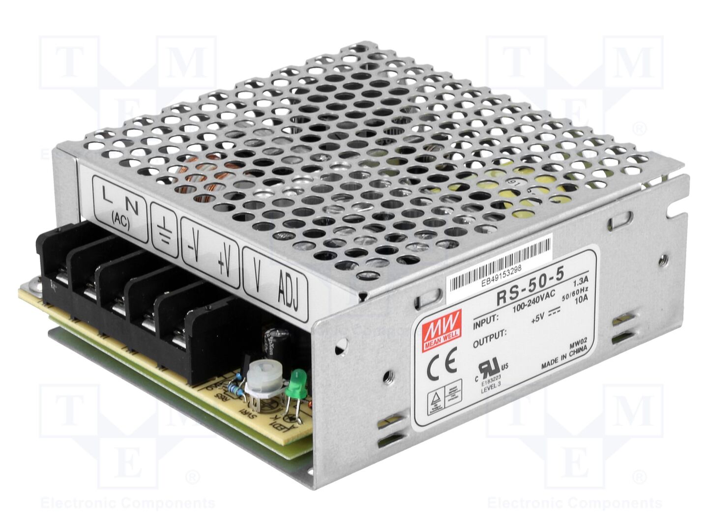 MEAN WELL RS-50-5 Sisäänrakennettu kytkentävirtalähde 50W 5VDC 10A