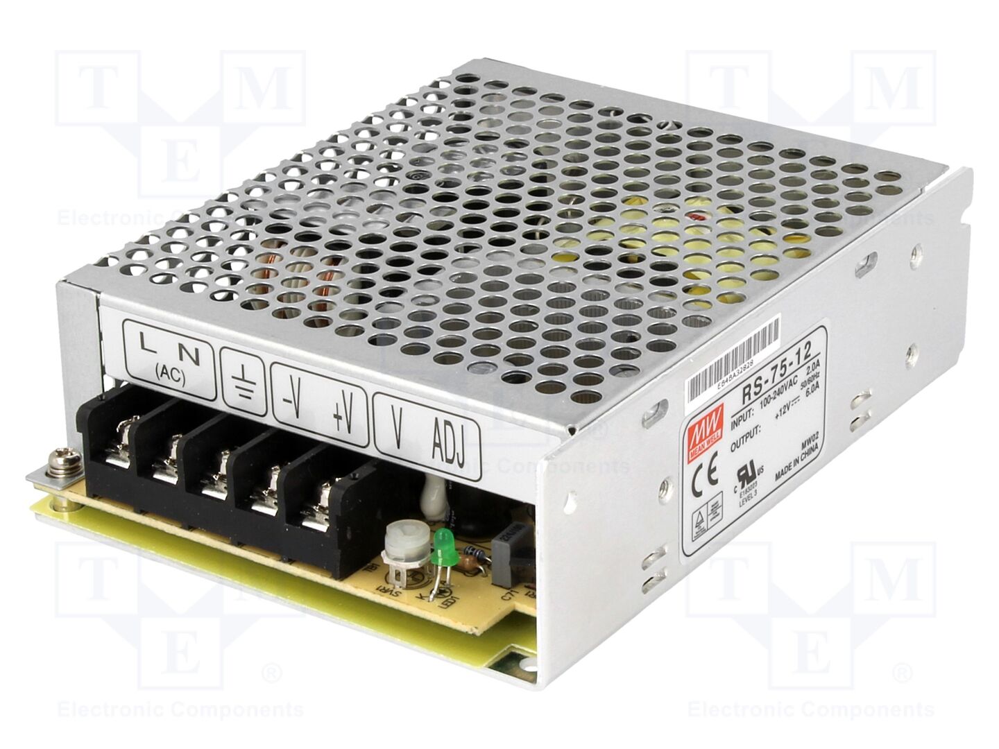 MEAN WELL RS-75-12 Sisäänrakennettu kytkentävirtalähde 75W 12VDC 6A