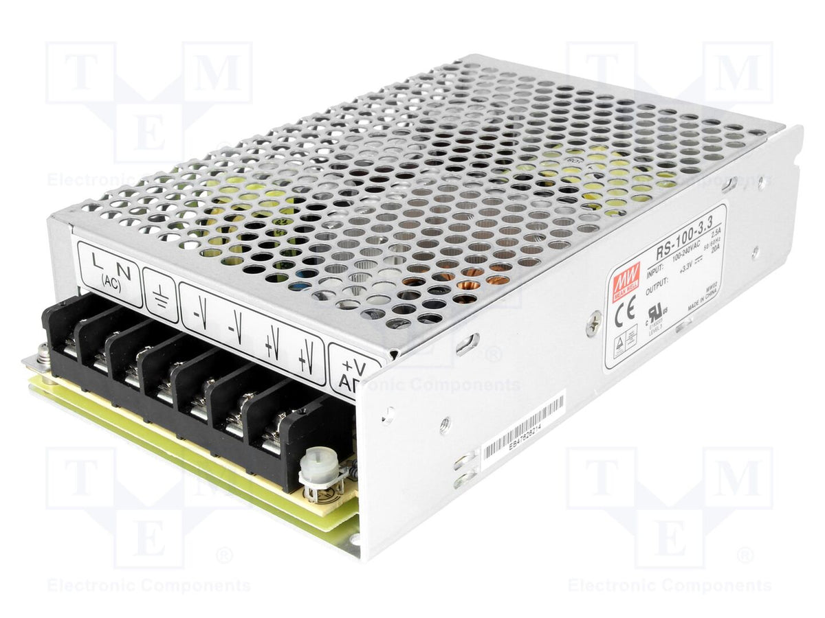 MEAN WELL RS-100-3.3 Sisäänrakennettu kytkentävirtalähde 66W 3.3VDC
