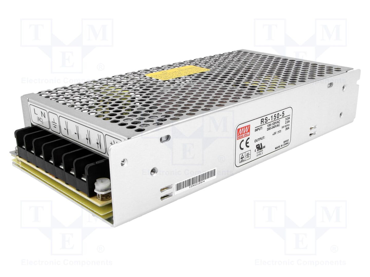 MEAN WELL RS-150-5 Sisäänrakennettu kytkentäsähkölaite 150W 5VDC 26A