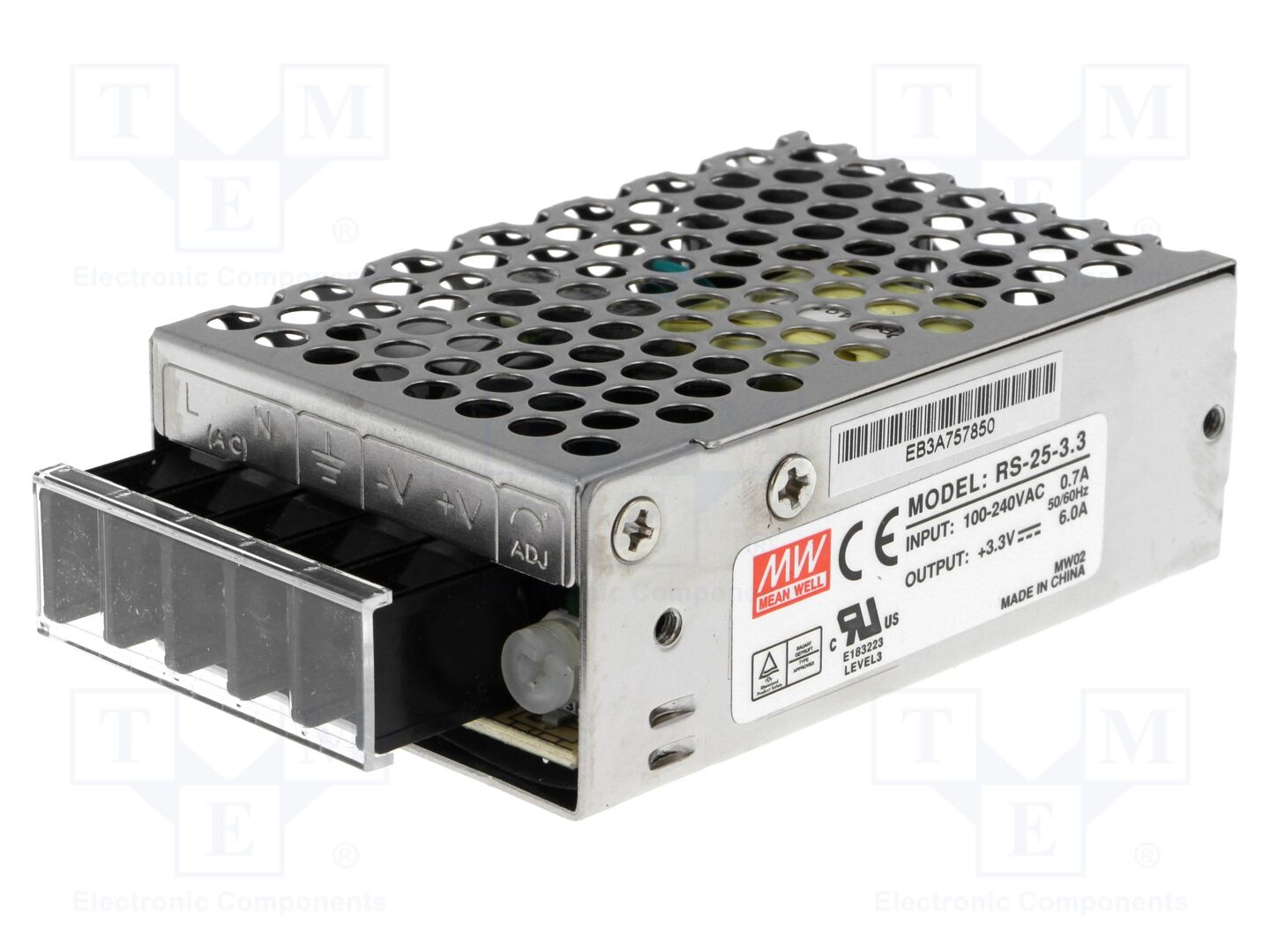 MEAN WELL RS-25-3.3 Sisäänrakennettu kytkentävirtalähde 25W 3.3VDC 6A
