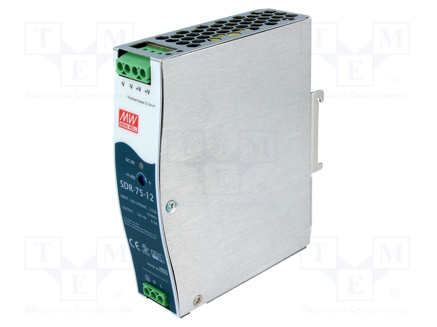 MEAN WELL SDR-75-12 DIN-kiskoon asennettava kytkentävirtalähde 75,6W 12VDC