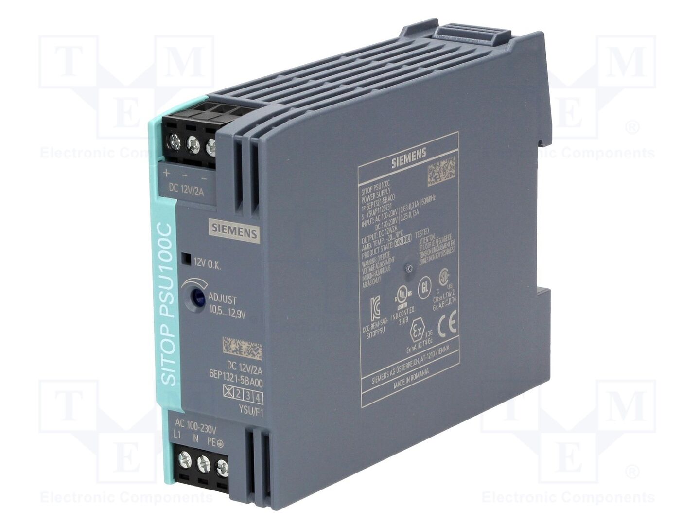 SIEMENS 6EP1321-5BA00 DIN-kiskoon asennettava kytkentävirtalähde 24W 12VDC 2A