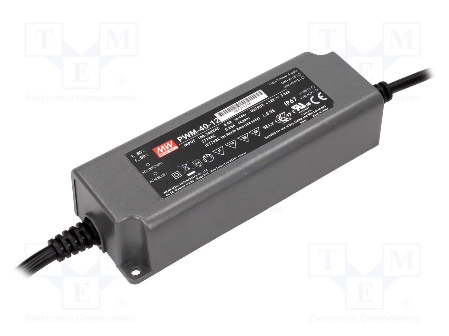 MEAN WELL PWM-40-12 LED-virtalähde 40W 12VDC 3.34A IP67