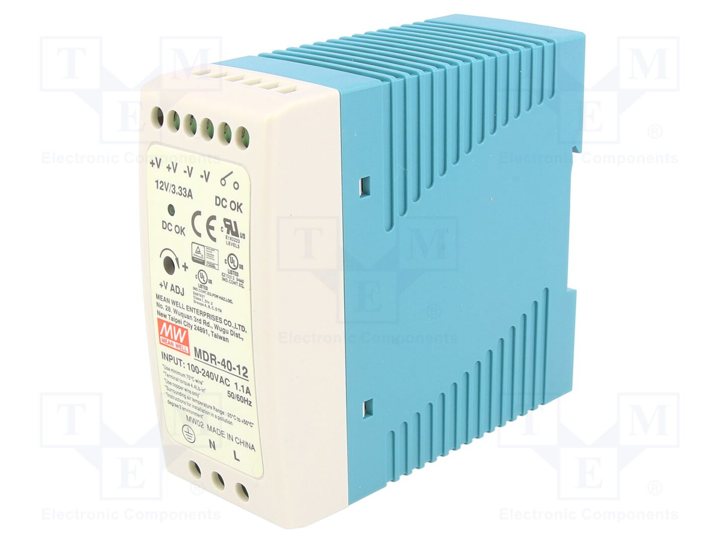 MEAN WELL MDR-40-12 DIN-kiskoon asennettava kytkentävirtalähde 40W 12VDC
