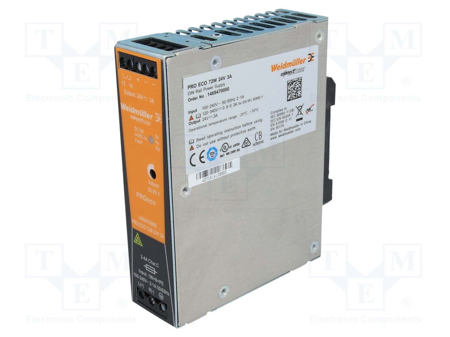 WEIDMÜLLER PROECO-72W24V3A DIN-kiskokytketty kytkentävirtalähde 72W 24VDC 3A
