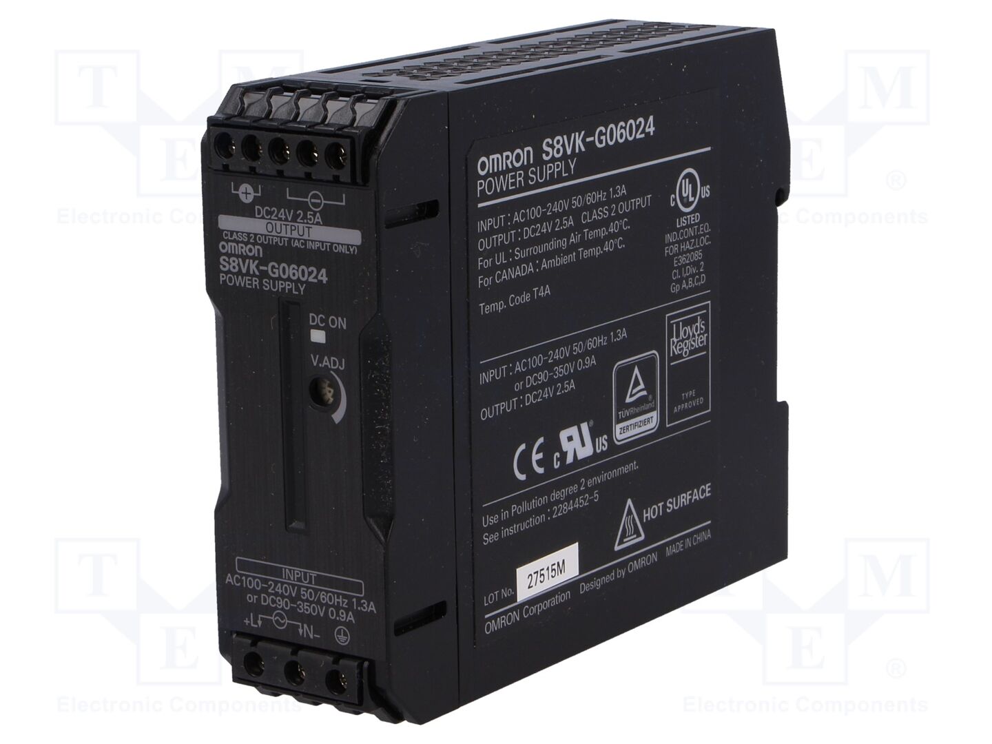 OMRON S8VK-G06024 DIN-kiskoon asennettava kytkentävirtalähde 60W 24VDC
