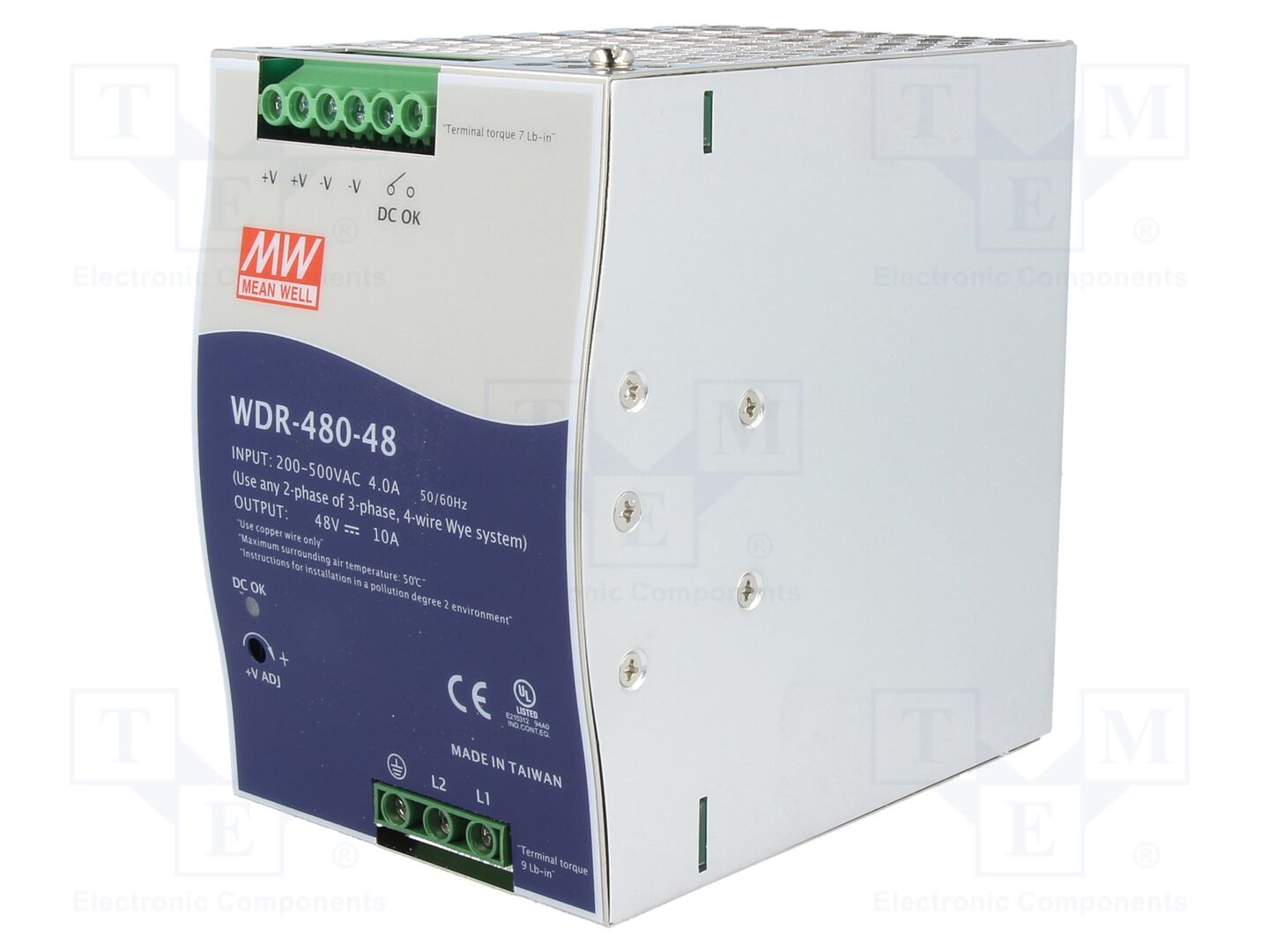 MEAN WELL WDR-480-48 DIN-kiskoon asennettava kytkentävirtalähde 480W 48VDC