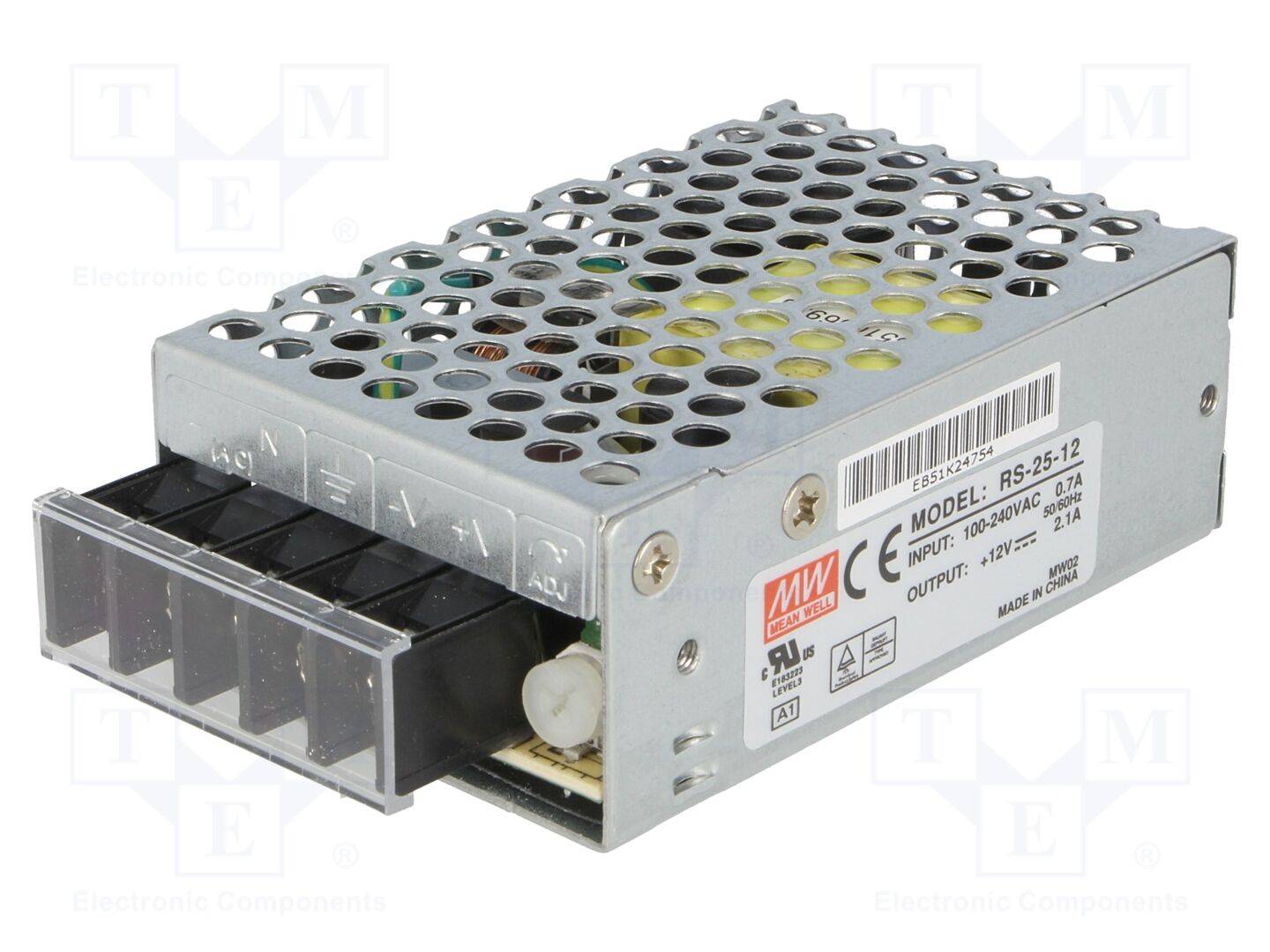 MEAN WELL RS-25-12 Sisäänrakennettu kytkentävirtalähde 25W 12VDC