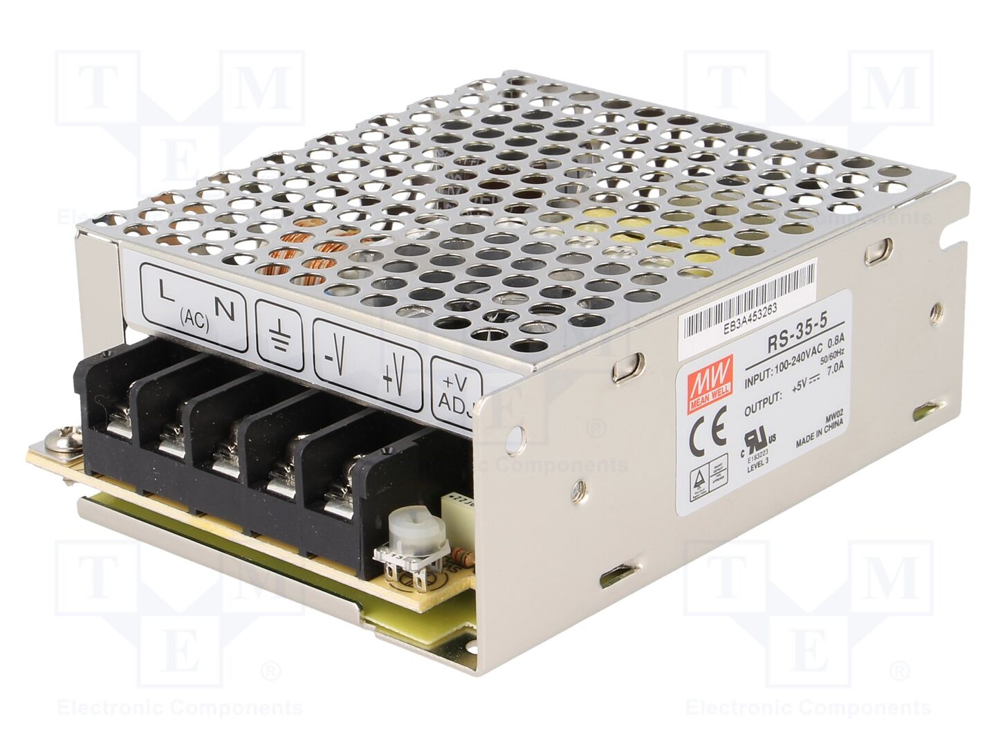 MEAN WELL RS-35-5 Sisäänrakennettu kytkentävirtalähde 35W 5VDC 7A