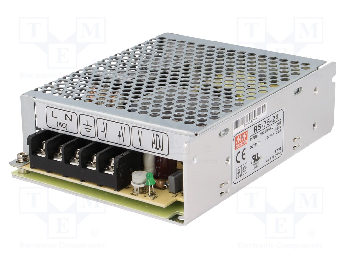 MEAN WELL RS-75-24 Sisäänrakennettu kytkentäsähkölaite 75W 24VDC
