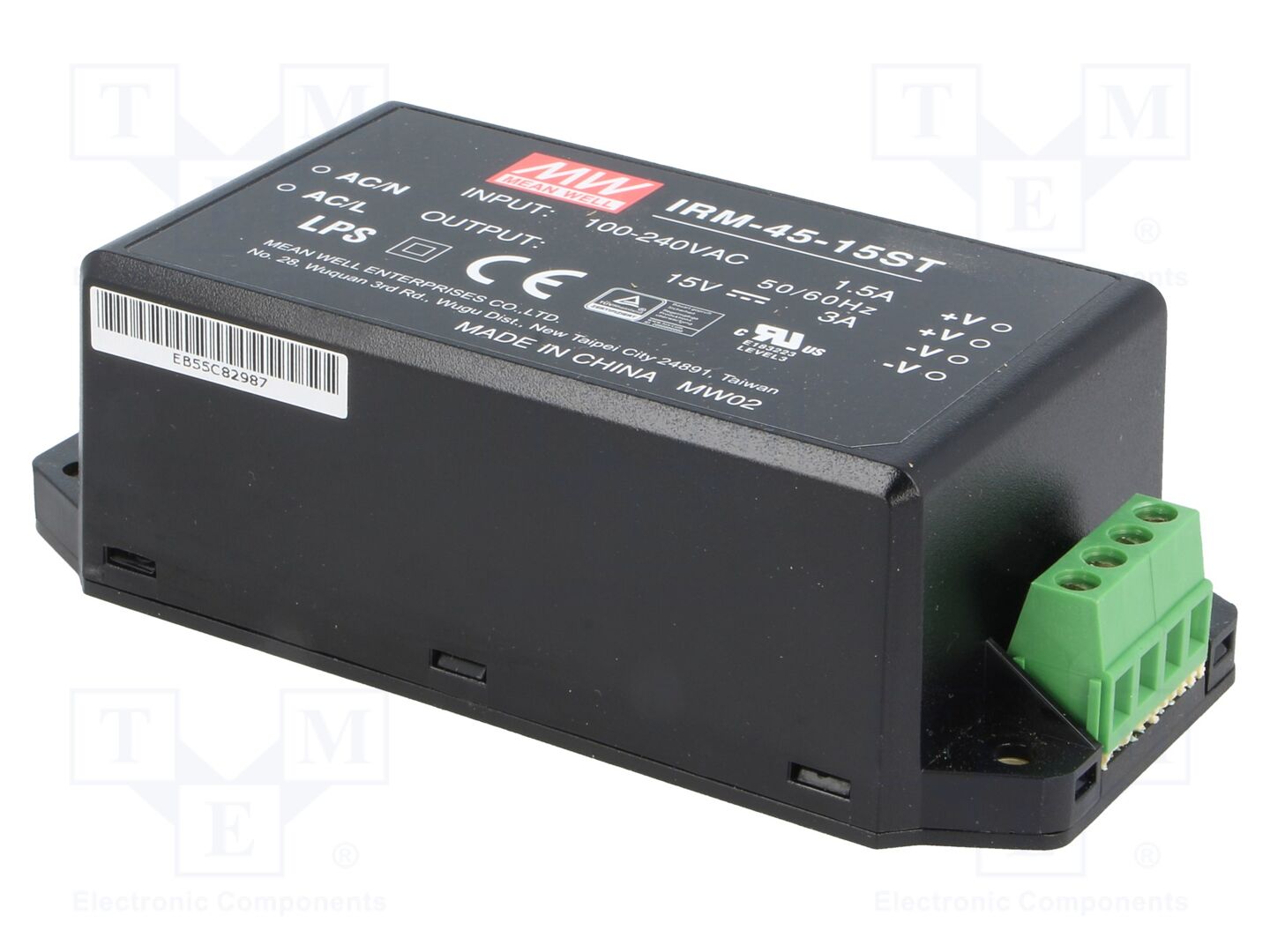 MEAN WELL IRM-45-15ST Sisäänrakennettu kytkentäsähkölaite 45W 15VDC