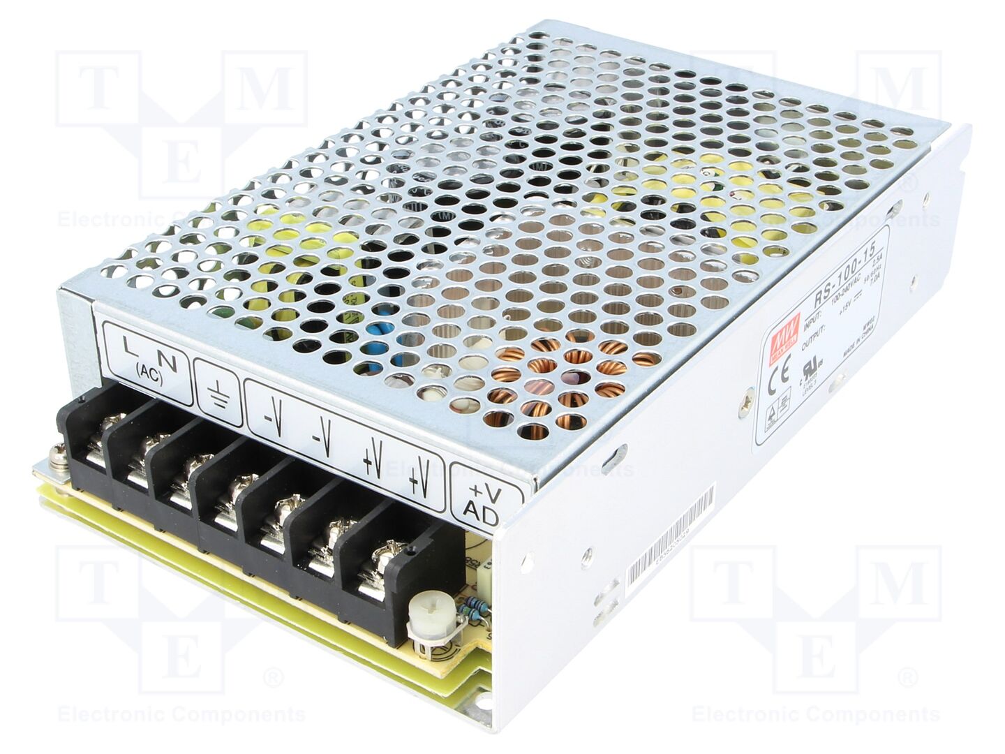 MEAN WELL RS-100-15 Sisäänrakennettu kytkentäsähkölaite 100W 15VDC