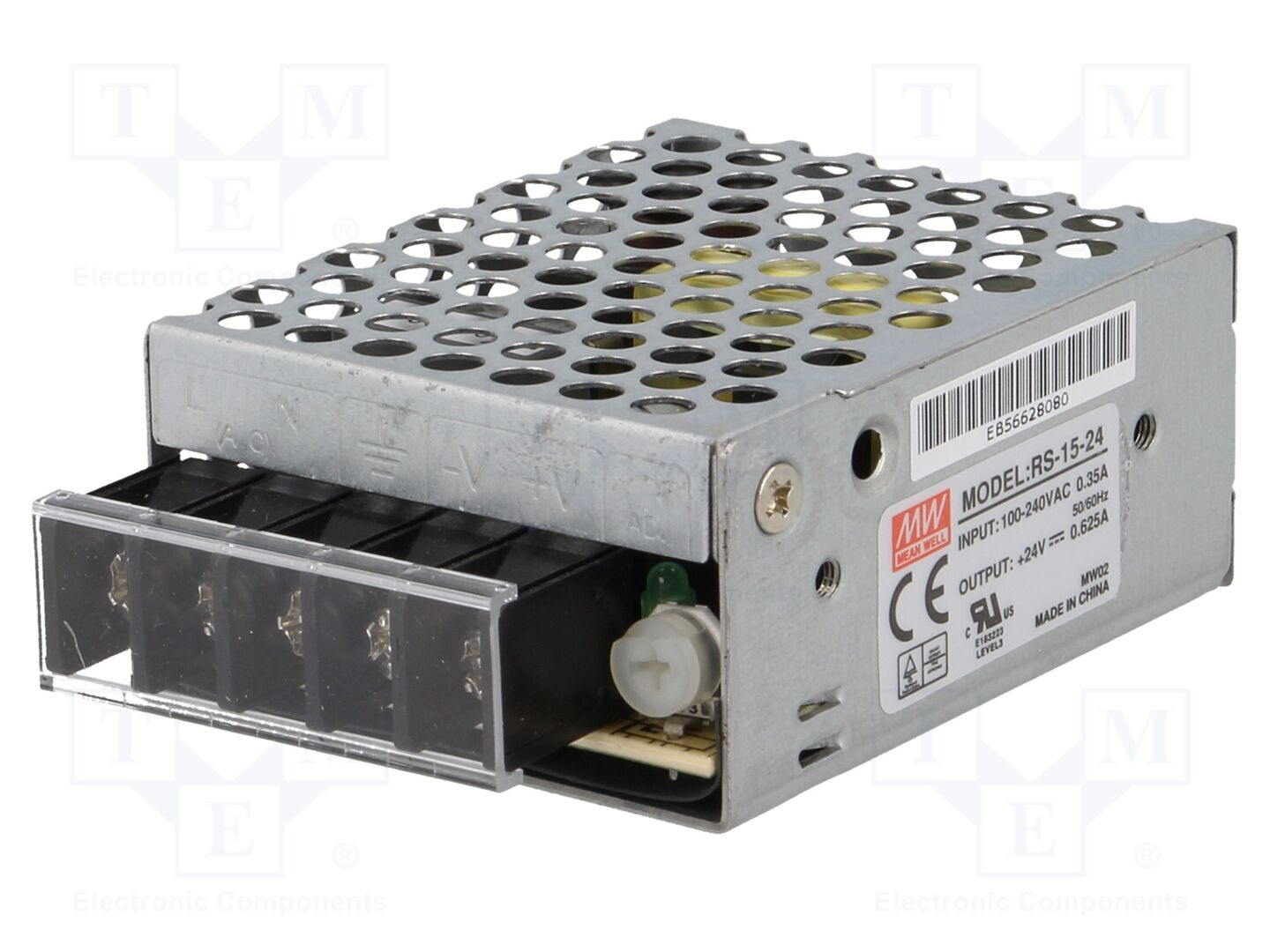 MEAN WELL RS-15-24 Sisäänrakennettu kytkentäsähkölaite 15W 24VDC