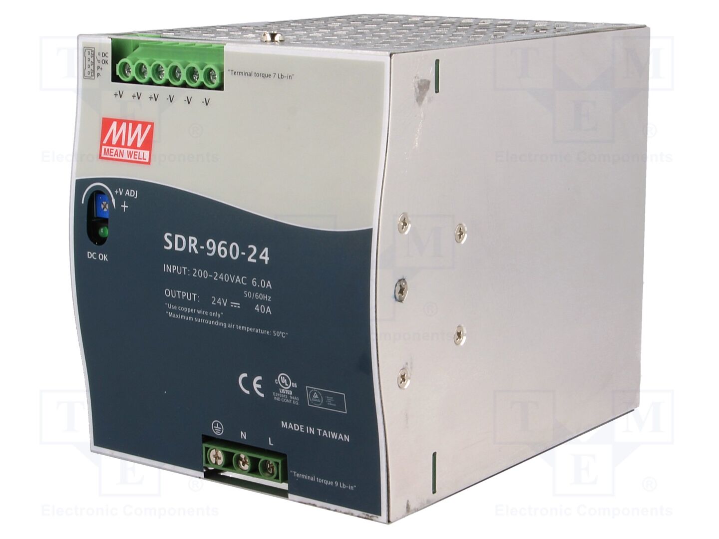 MEAN WELL SDR-960-24 DIN-kiskoon asennettava kytkentävirtalähde 960W 24VDC 40A