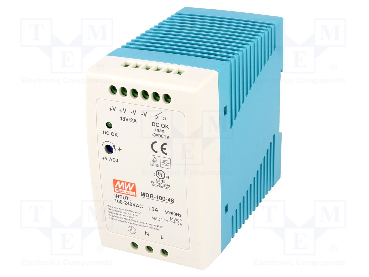 MEAN WELL MDR-100-48 DIN-kiskoon asennettava kytkentävirtalähde 96W 48VDC 2A