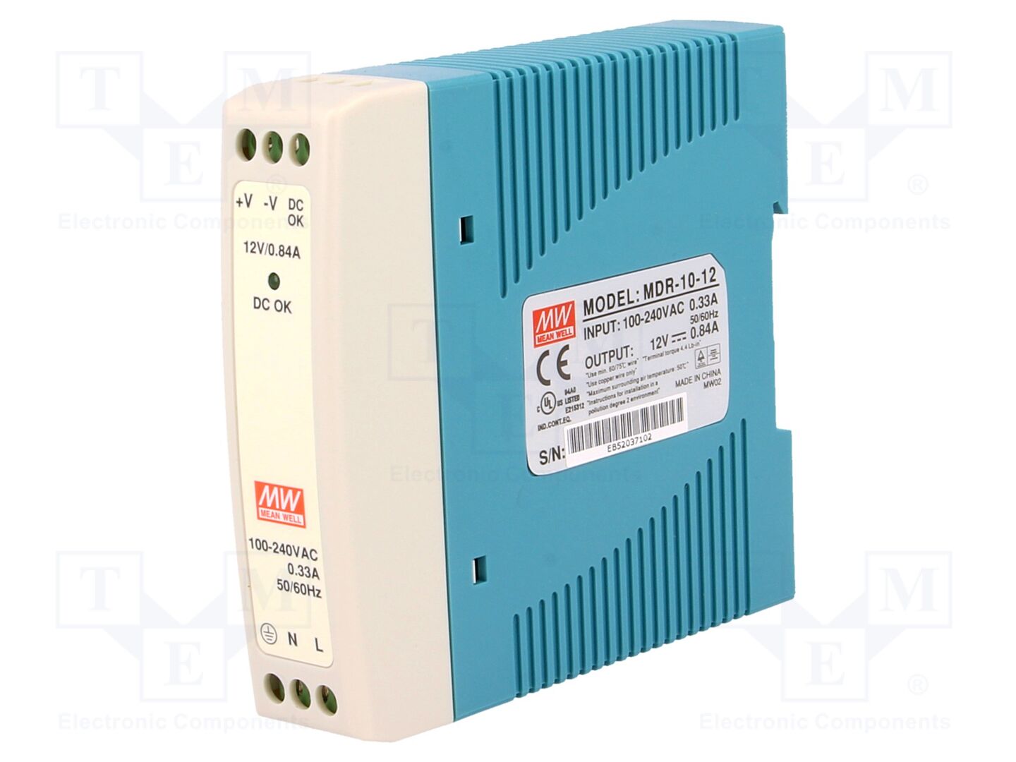 MEAN WELL MDR-10-12 DIN-kiskoon asennettava kytkentävirtalähde 10W 12VDC