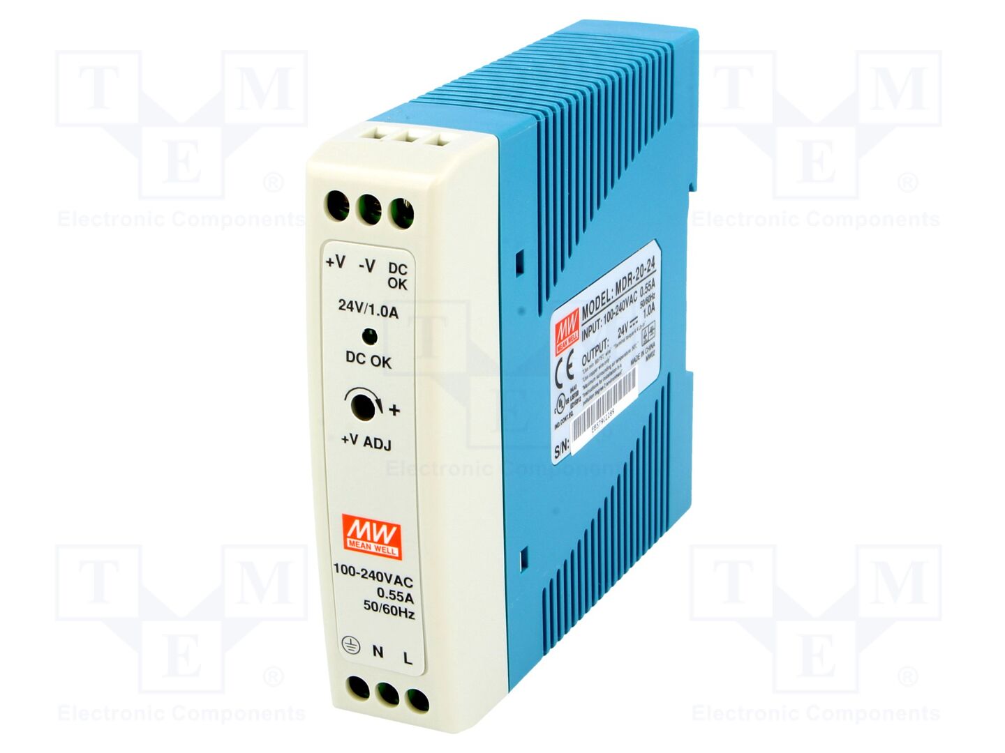MEAN WELL MDR-20-24 DIN-kiskoon asennettava kytkentävirtalähde 24VDC 1A