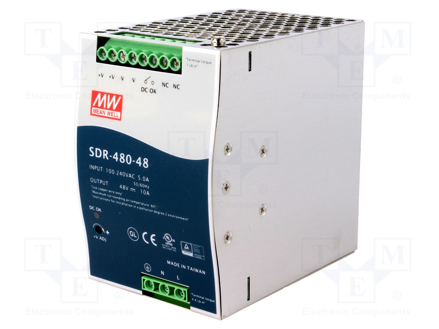 MEAN WELL SDR-480-48 DIN-kiskoon asennettava kytkentäsähkönsyöttö 480W 48VDC