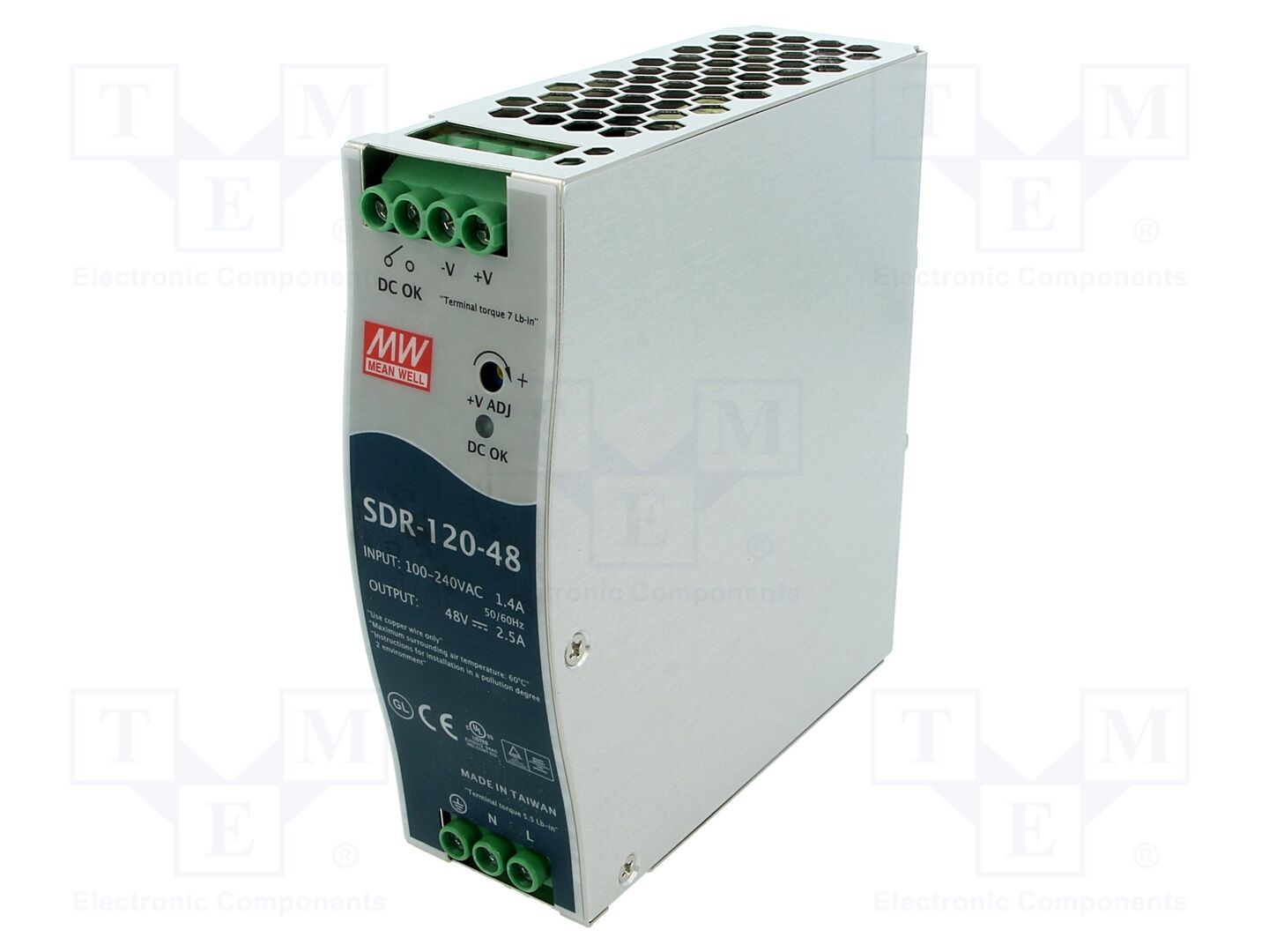 MEAN WELL SDR-120-48 DIN-kiskoon asennettava kytkentävirtalähde 120W 48VDC