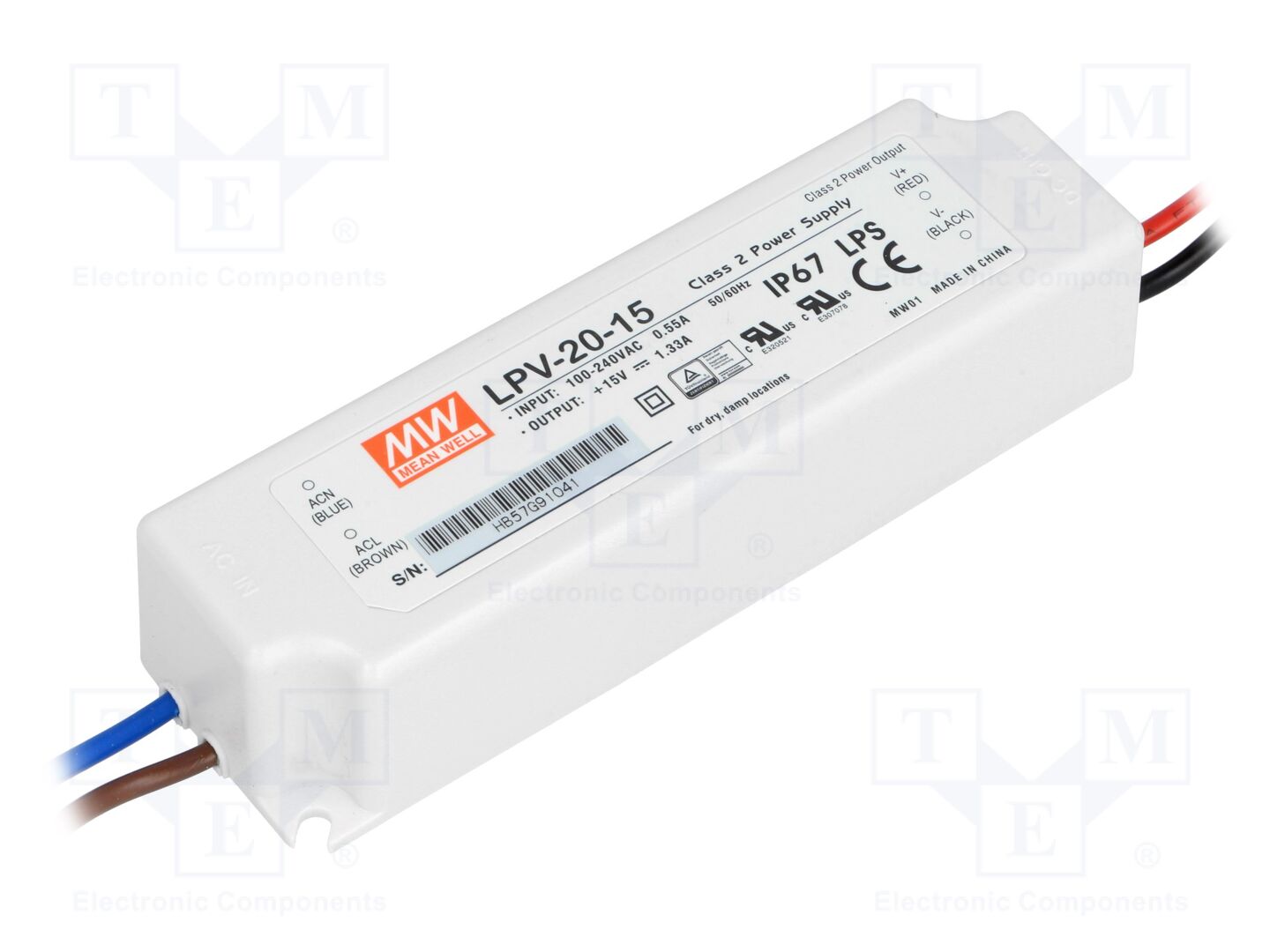 MEAN WELL LPV-20-15 LED-verkkolaite 20W 15VDC 1.33A