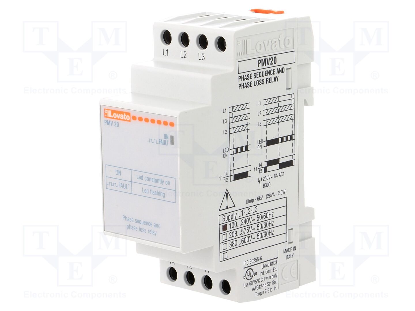 LOVATO ELECTRIC PMV20A240 Valvontarele vaihejärjestys ja vaihehäviö