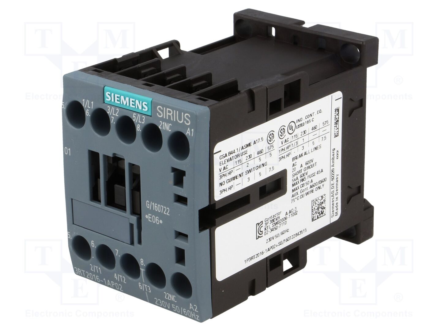 SIEMENS 3RT2016-1AP02 Kontraktori 9A, 230VAC
