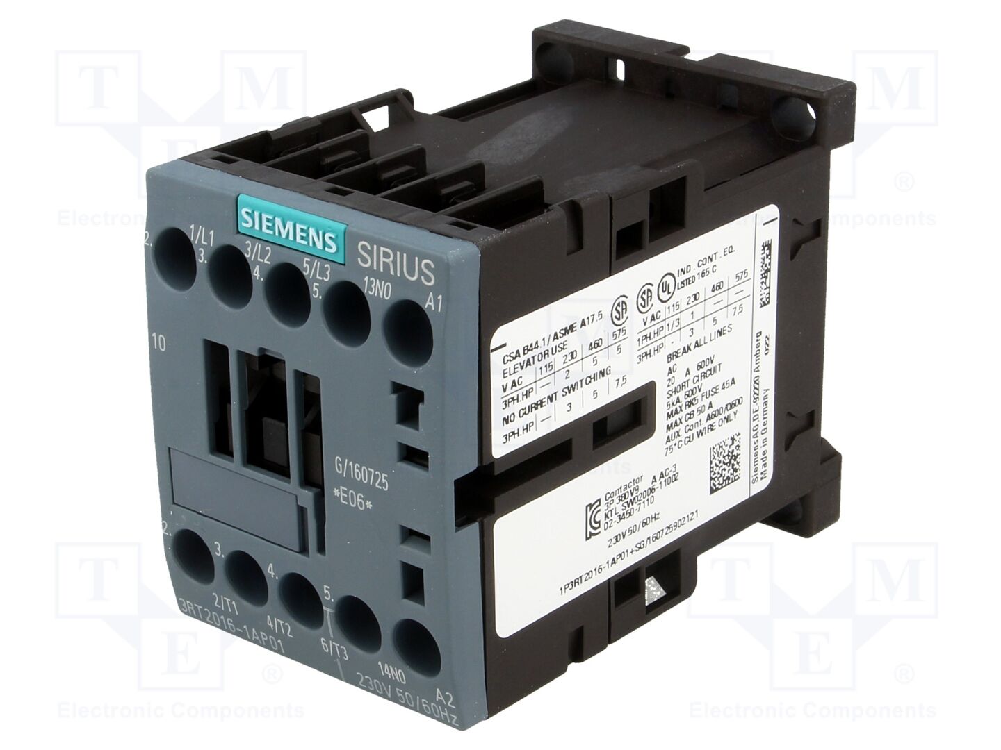 SIEMENS 3RT2016-1AP01 Kontaktori 230VAC 9A