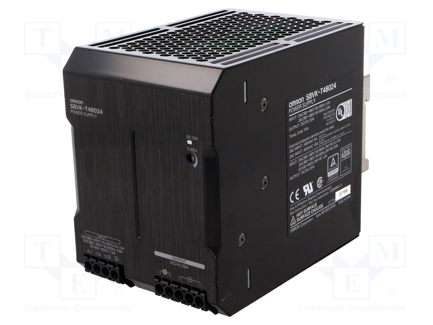 OMRON S8VK-T48024 DIN-kiskoon asennettava kytkentävirtalähde 480W 24VDC 20A