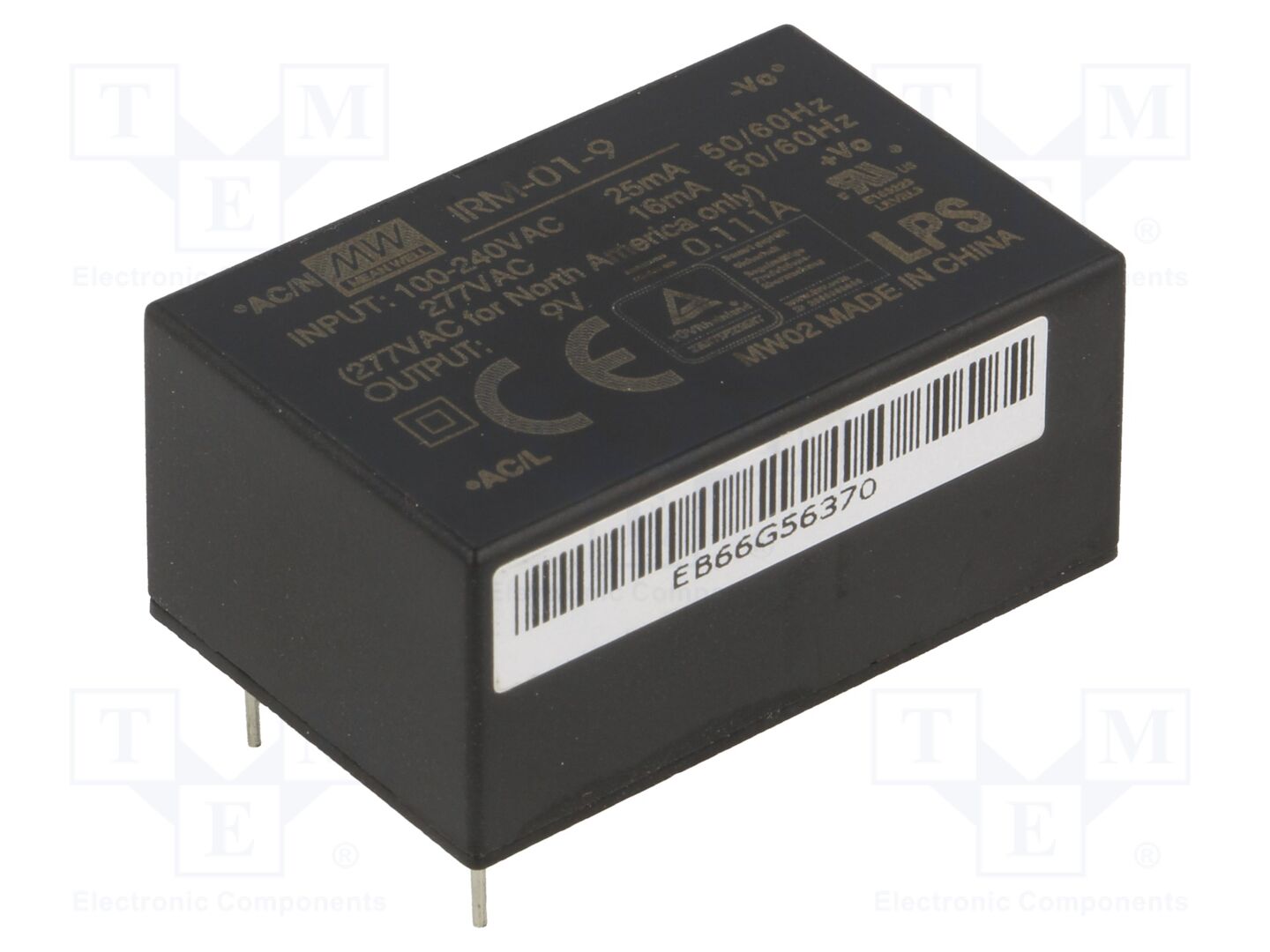 MEAN WELL IRM-01-9 AC/DC-muunnin 1W 9VDC