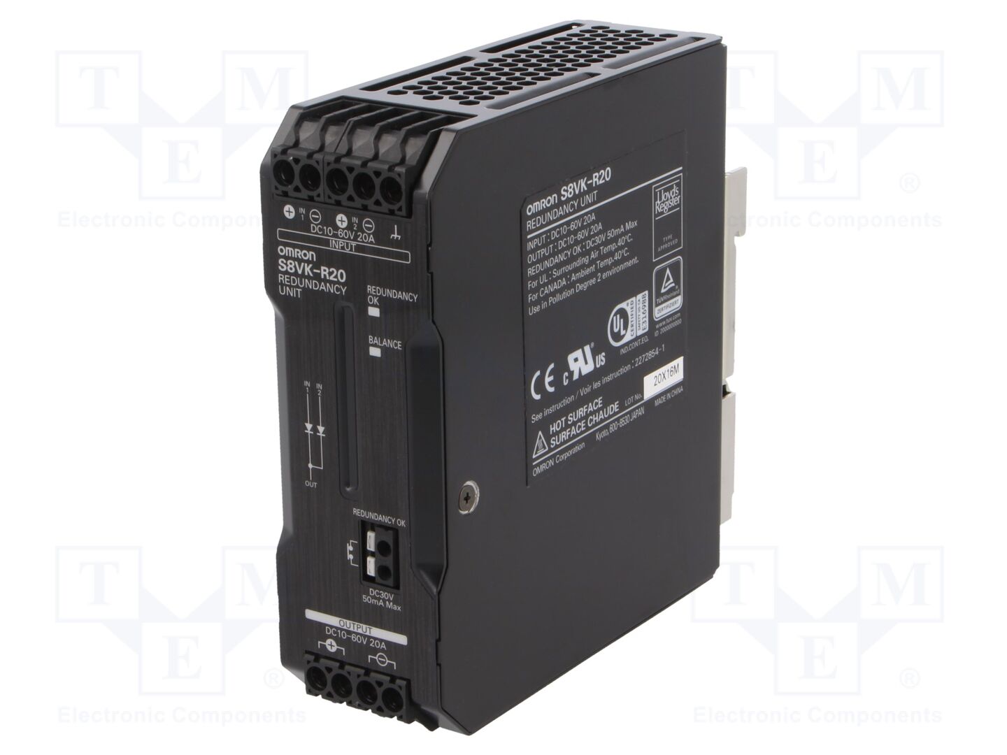 OMRON S8VK-R20 Redundanssimoduuli DIN-kiskoon 20A 10-60VDC