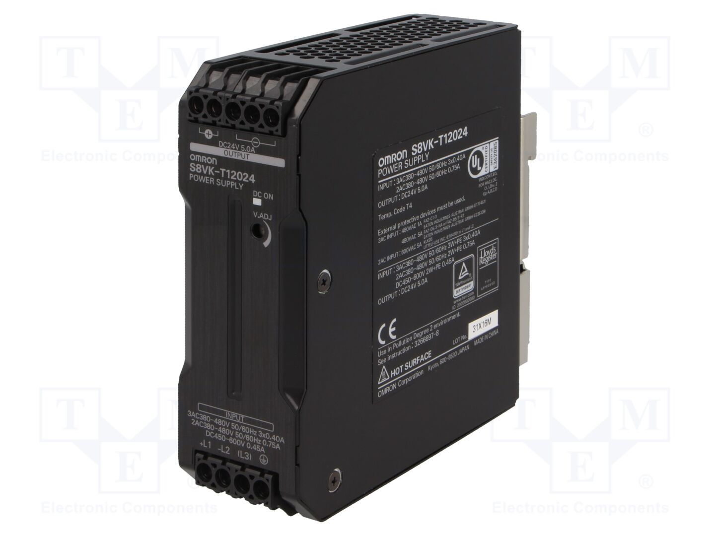 OMRON S8VK-T12024 DIN-kiskoon asennettava kytkentäsähkönsyöttö 120W 24VDC 5A