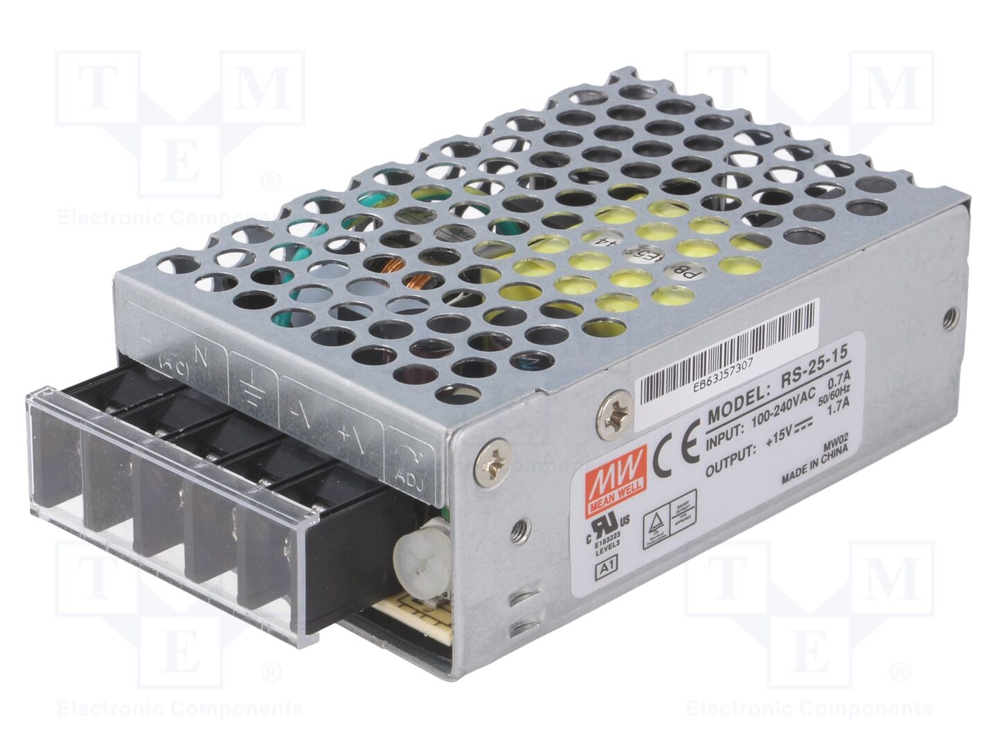 MEAN WELL RS-25-15 Sisäänrakennettu kytkentävirtalähde 25W 15VDC