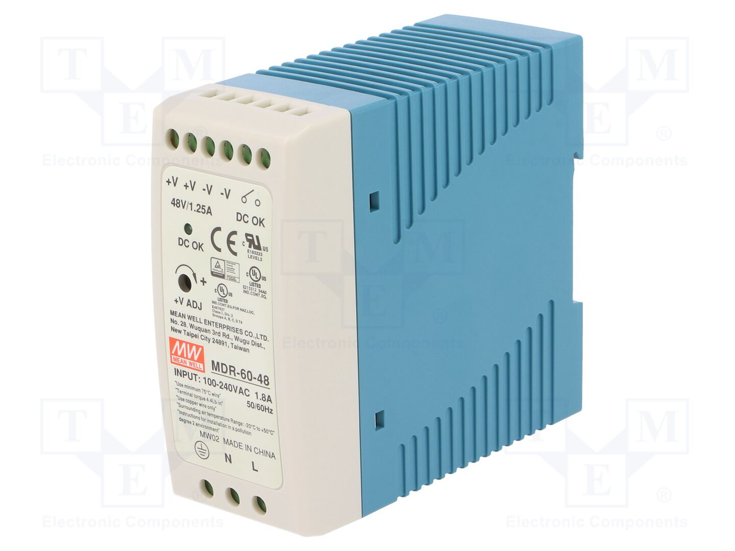 MEAN WELL MDR-60-48 DIN-kiskoon asennettava kytkentäsähkönsyöttö 60W 48VDC