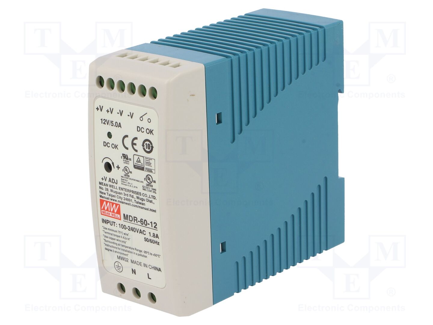 MEAN WELL MDR-60-12 DIN-kiskoon asennettava kytkentäsähkönsyöttö 60W 12VDC