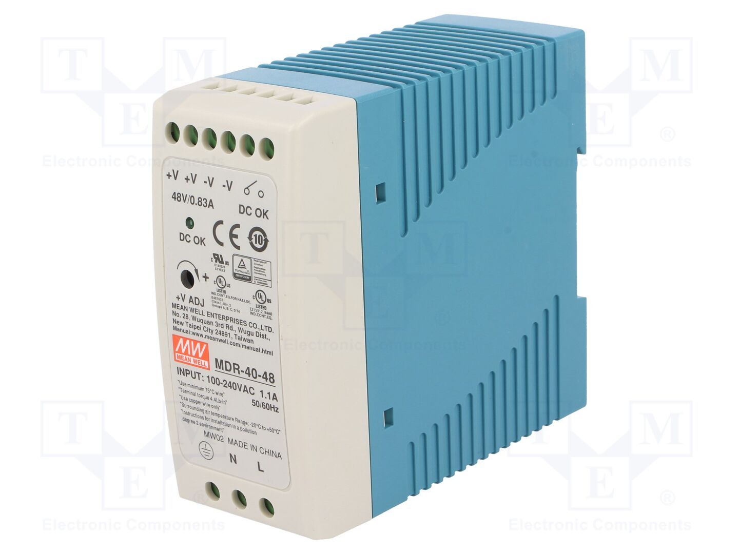 MEAN WELL MDR-40-48 DIN-kiskoon asennettava kytkentävirtalähde 40W 48VDC