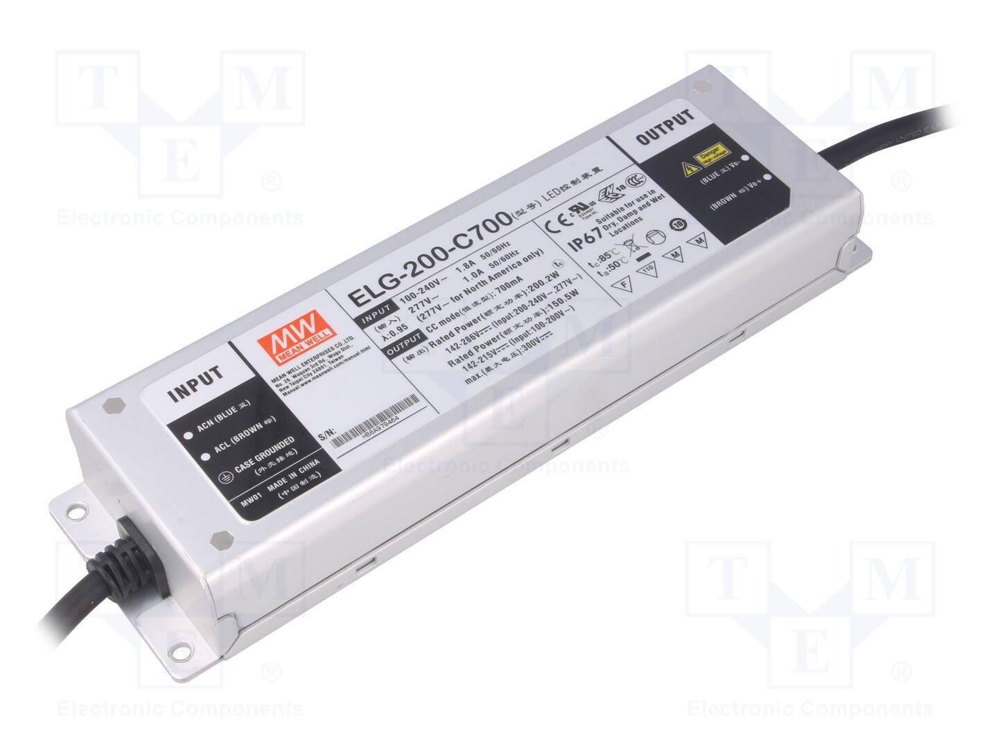 MEAN WELL ELG-200-C700 LED-virtalähde 200W 700mA IP67