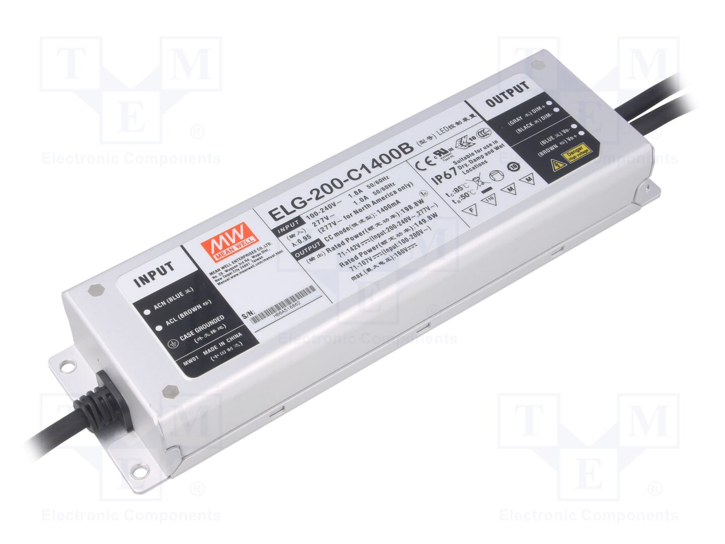 MEAN WELL ELG-200-C1400B LED-virtalähde 200W 71-142VDC 1400mA