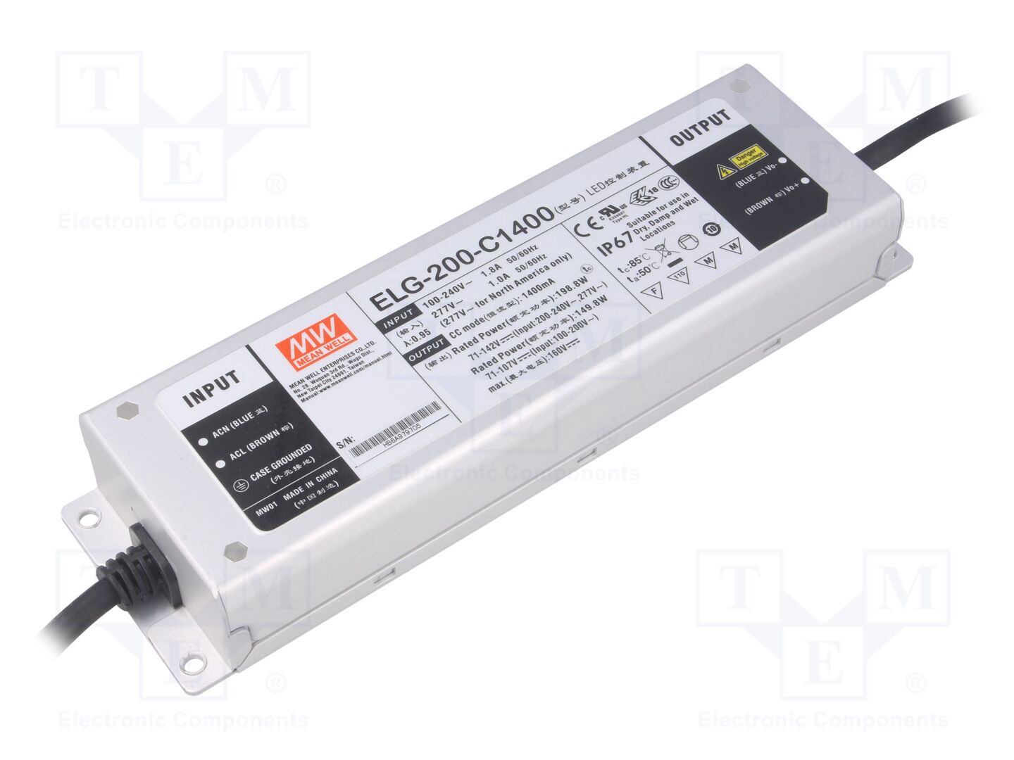 MEAN WELL ELG-200-C1400 LED-virtalähde 198,8W 71-142VDC 1400mA IP67
